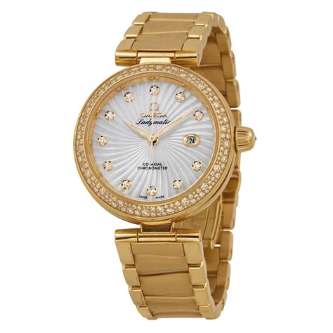 omega de ville womans watch 18 k yellow gold diamonds|ladies omega 18k gold bracelet.